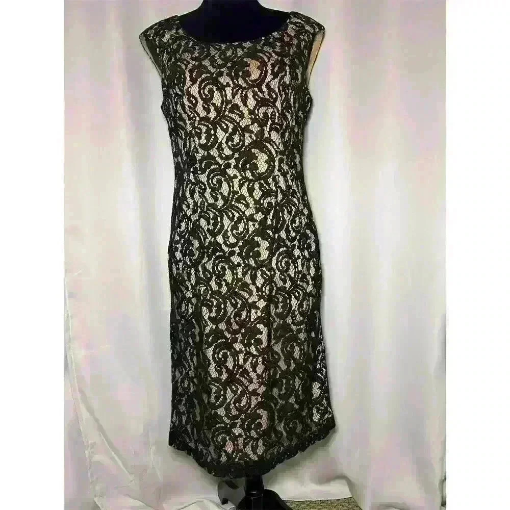 Adrianna Papell Women's Black Lace Sheath Dress Size 10 Party Cocktail - Picture 1 of 10